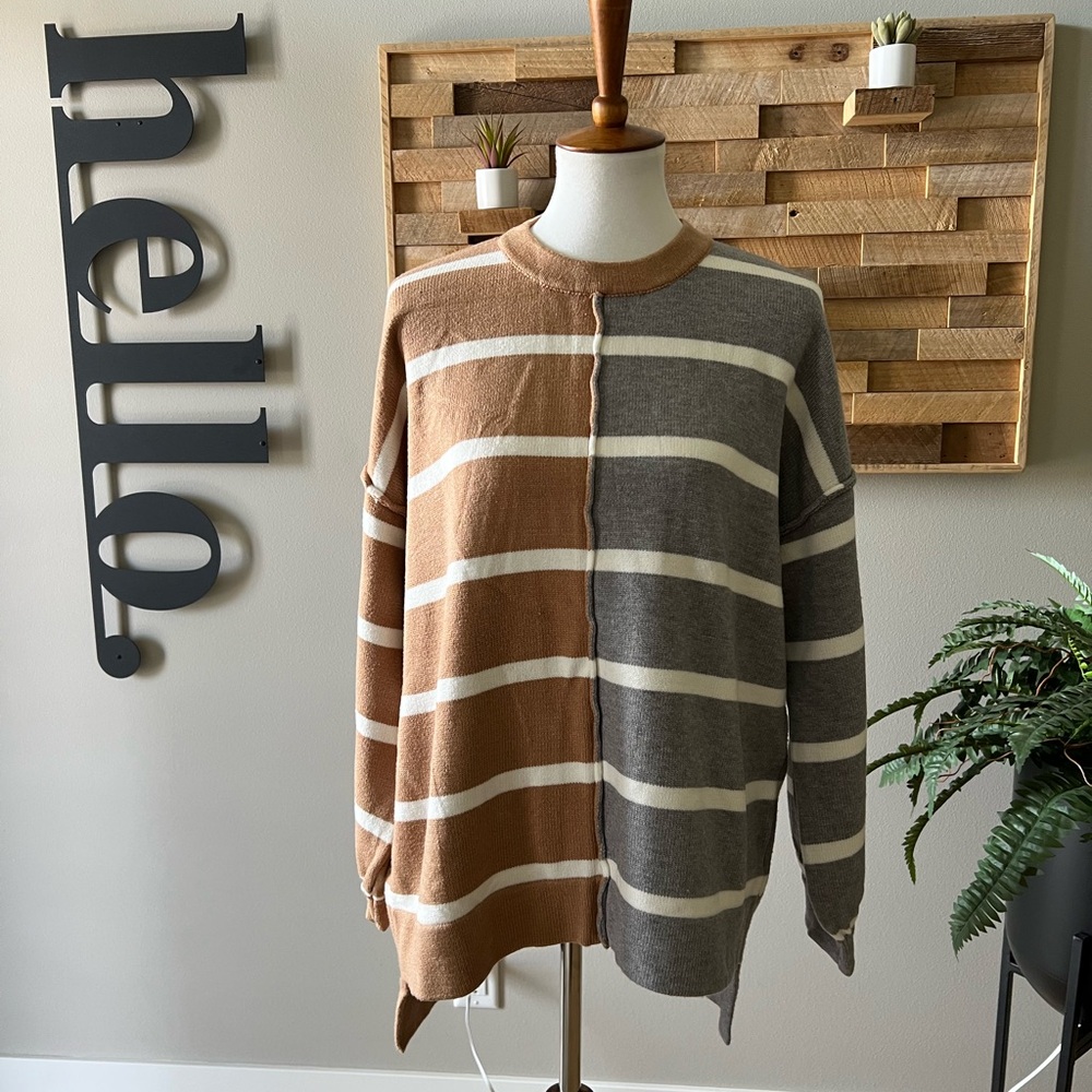 Striped Brown and Gray Women’s Sweater NWOT
